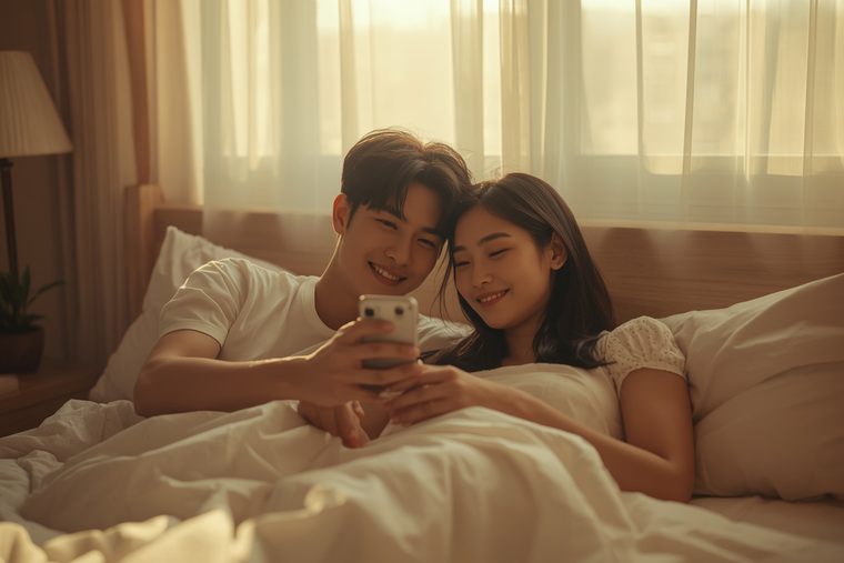Couple complice partageant un moment tendre le matin